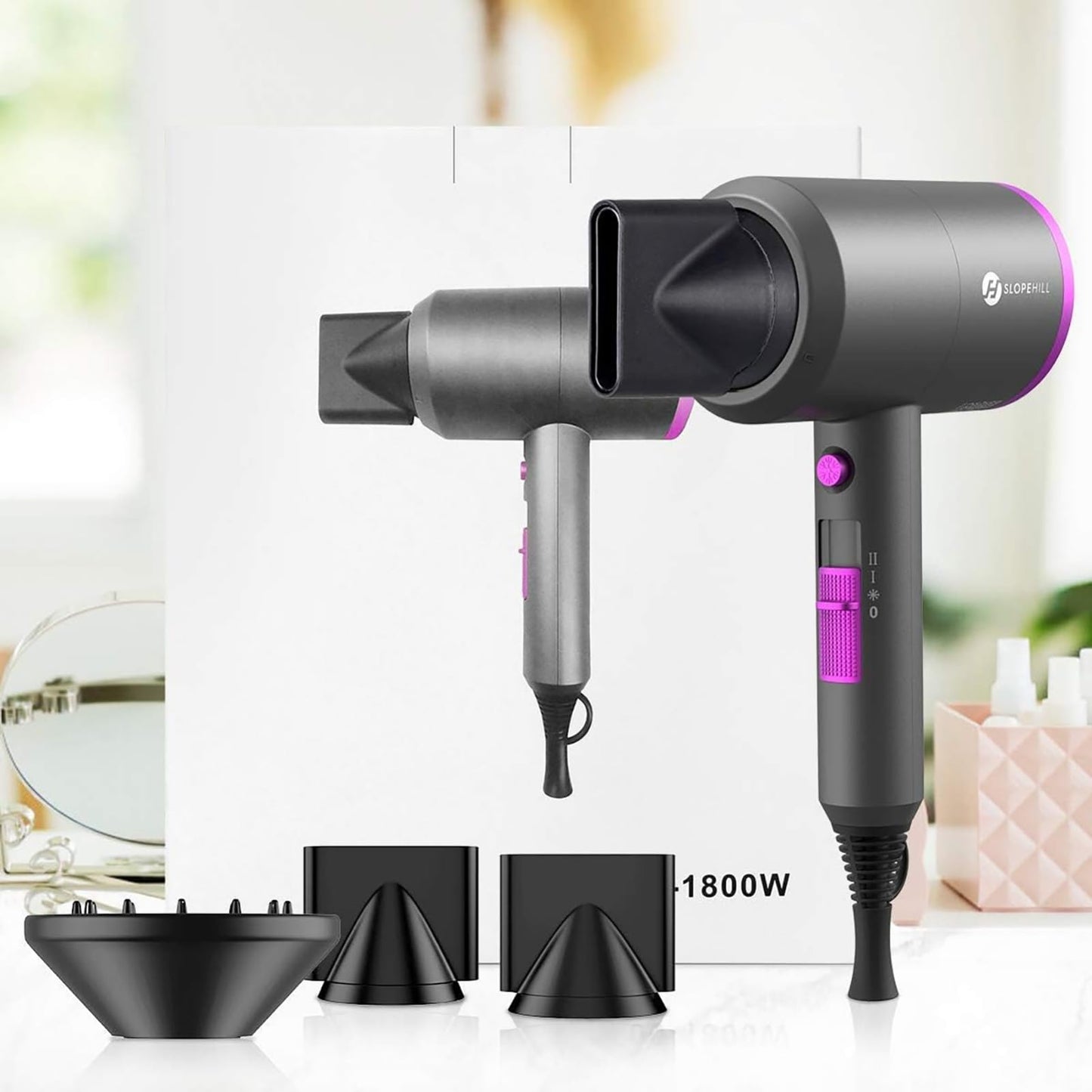 1800W Ionic Hair Dryer with 2 Nozzles