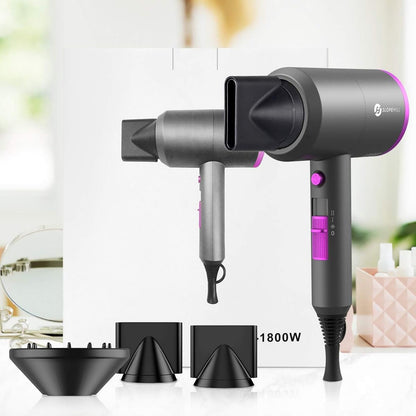 1800W Ionic Hair Dryer with Diffuser & Nozzles