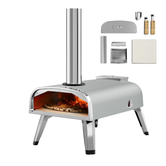 aidpiza Pizza Oven Outdoor 12" Wood Fired Pizza Ovens Pellet Pizza Stove for Outside, Portable Stainless Steel Pizza Oven for Backyard Pizza Maker Portable Mobile Outdoor Kitchen (Gray-01)