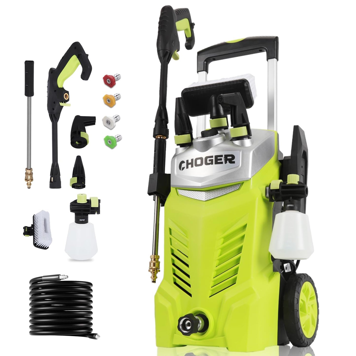 CHOGER Electric Pressure Washer, 2.6 GPM, 4000 PSI Power Washer Electric Powered with Hose Reel, Foam Cannon,High Pressure Washer with 35FT Power Cord, 25FT Hose, GFCI Protection and 4 Nozzles