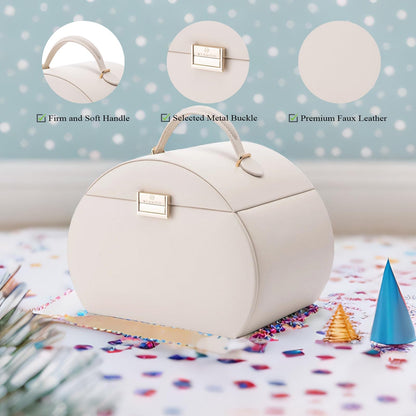 Vlando Jewelry Box Organizer, Leather Mirrored Jewelry Case in Princess Style, Necklaces Earrings Rings Watch Storage Holder, Beige