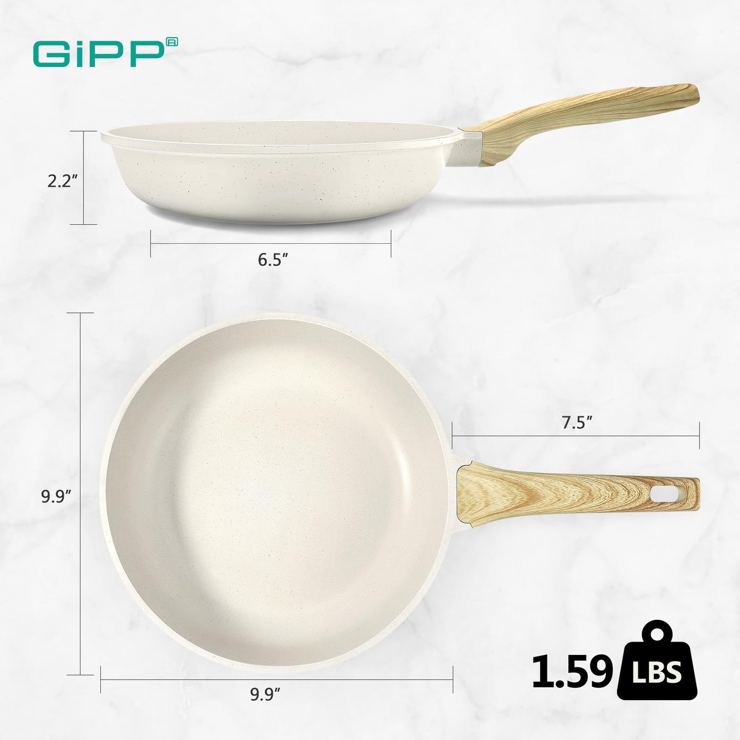 9.5" Nonstick Frying Pan - White Granite Skillet