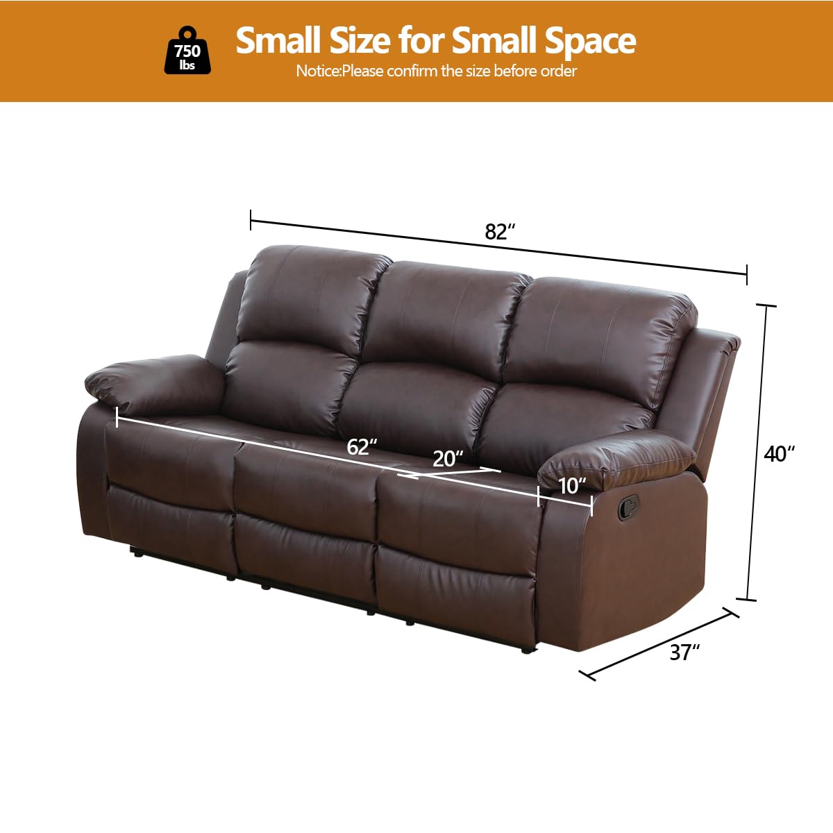 Mlxgoie Manual Leather Recliner Sofas, Brown