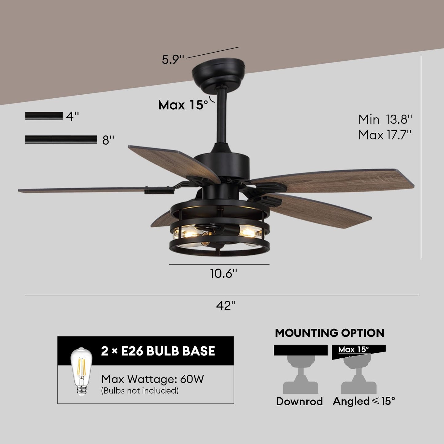 Tinkoso Ceiling Fan with Lights & Remote Control