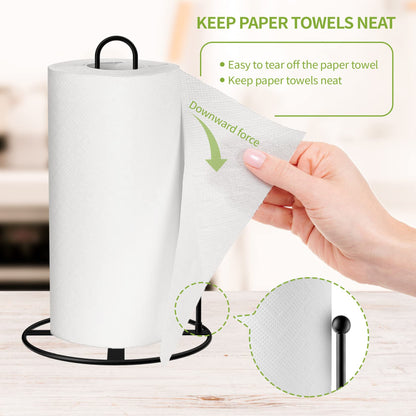 Paper Towel Holder Countertop, Black Paper Towel Holder - Kitchen Roll Holder for Standard and Large Size Rolls (Deep Black)