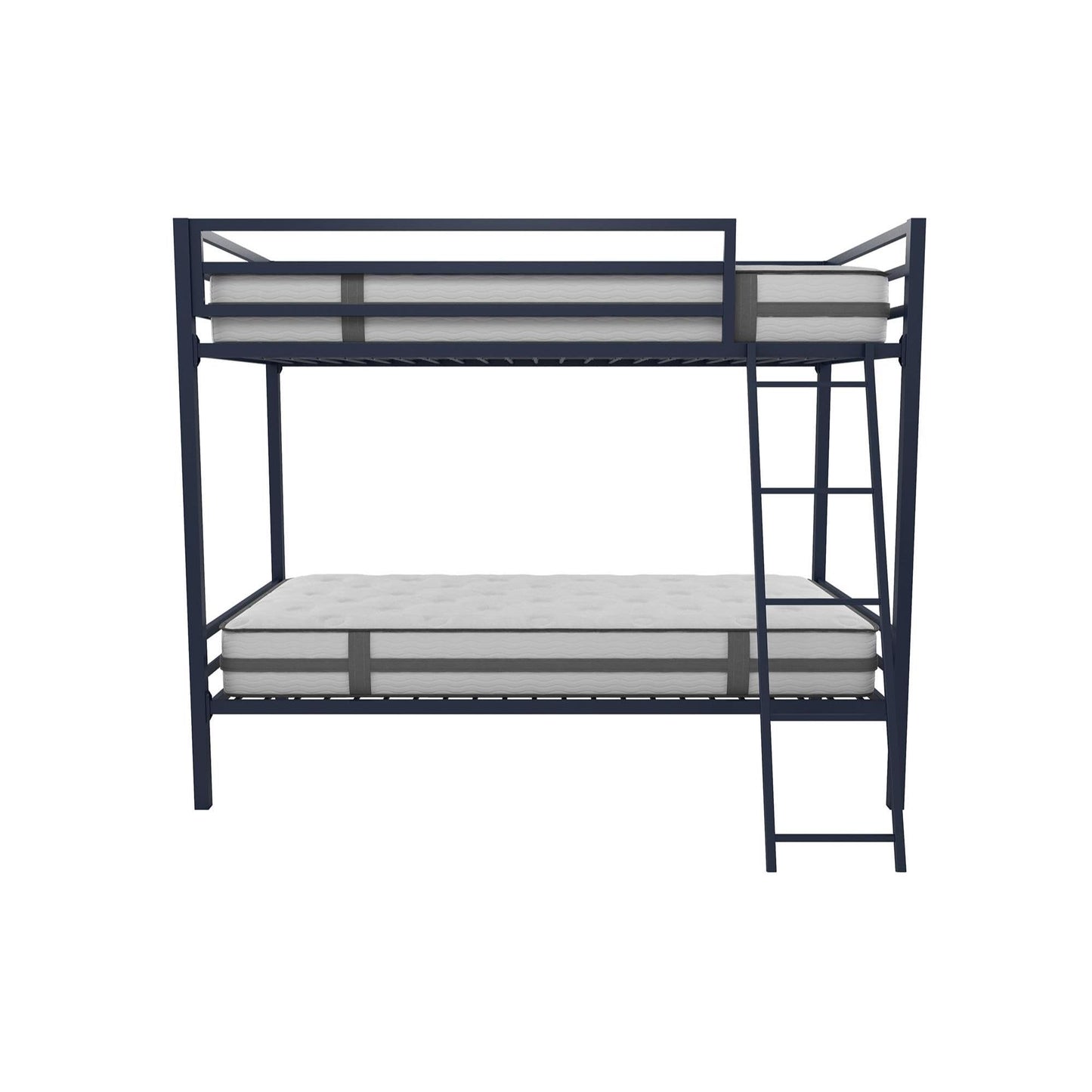 Novogratz Maxwell Twin-Over-Twin Metal Bunk Bed with Ladder and Guardrails, Navy Blue