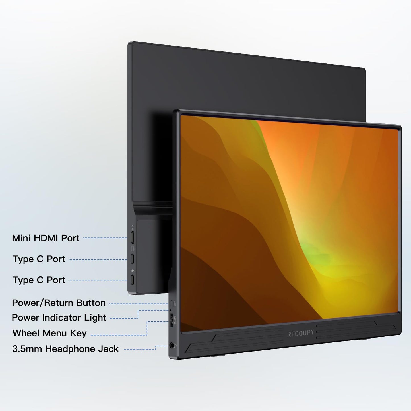 RFGOUPY Portable Monitor, 15.6 Inch 1080P FHD Portable Laptop Monitor USB C HDMI Travel Monitor, Ultra-Slim IPS Second Screen with Smart Cover, External Monitor for Laptop/PC/Mac/Gaming/Phone