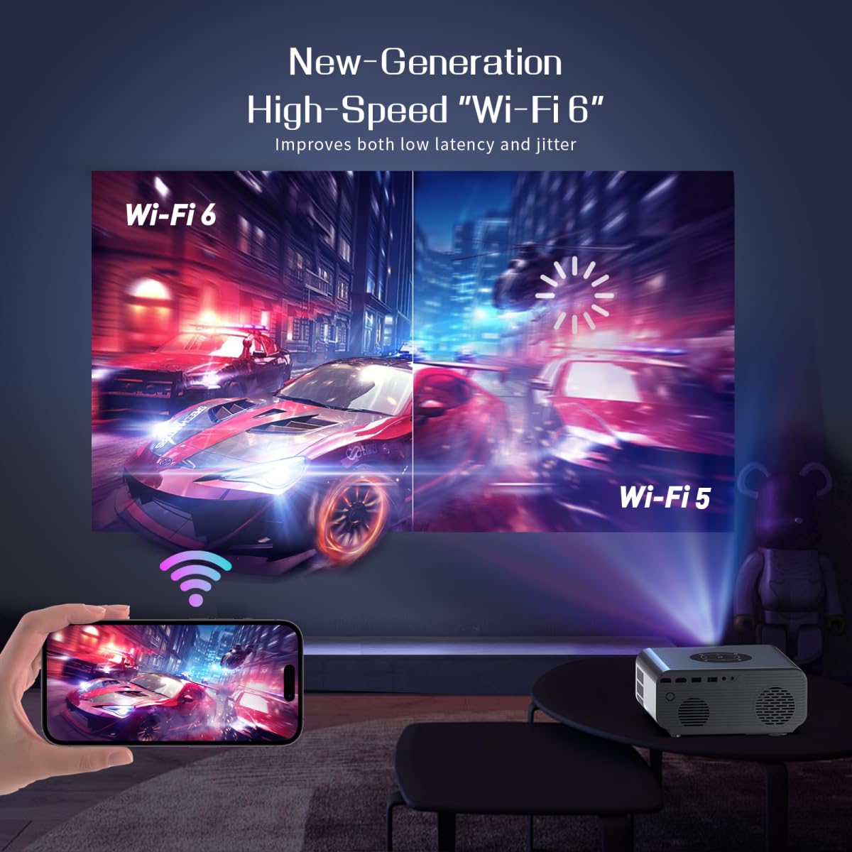 Portable 1080P Projector with Auto Focus & Screen