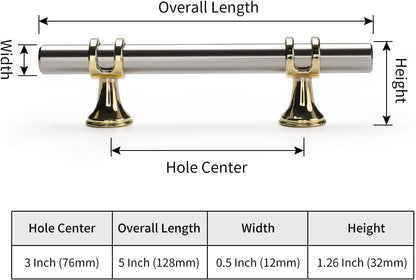 Leulan 10 Pack Kitchen Cabinet Handles Brushed Brass Gold and Nickel Cabinet Handles 3 Inch Hole to Hole Cabinet Pulls Dresser Drawer Pulls Cabinet Hardware