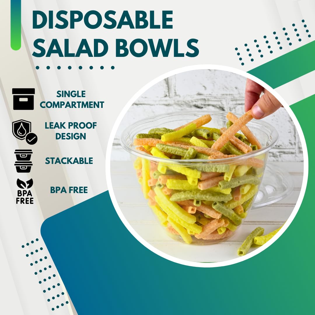 Green Direct 48 oz. Disposable Salad Bowls with Lids - for Meal Prep, Lunch, Serving, To go bowls with lids - Pack of 50