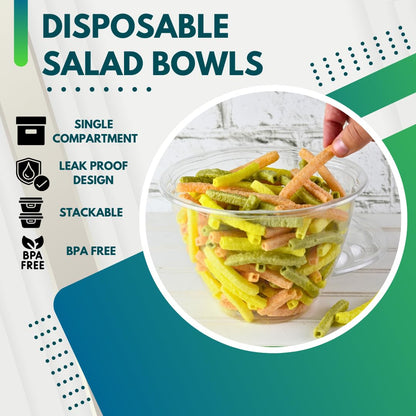 Green Direct 48 oz. Disposable Salad Bowls with Lids - for Meal Prep, Lunch, Serving, To go bowls with lids - Pack of 50