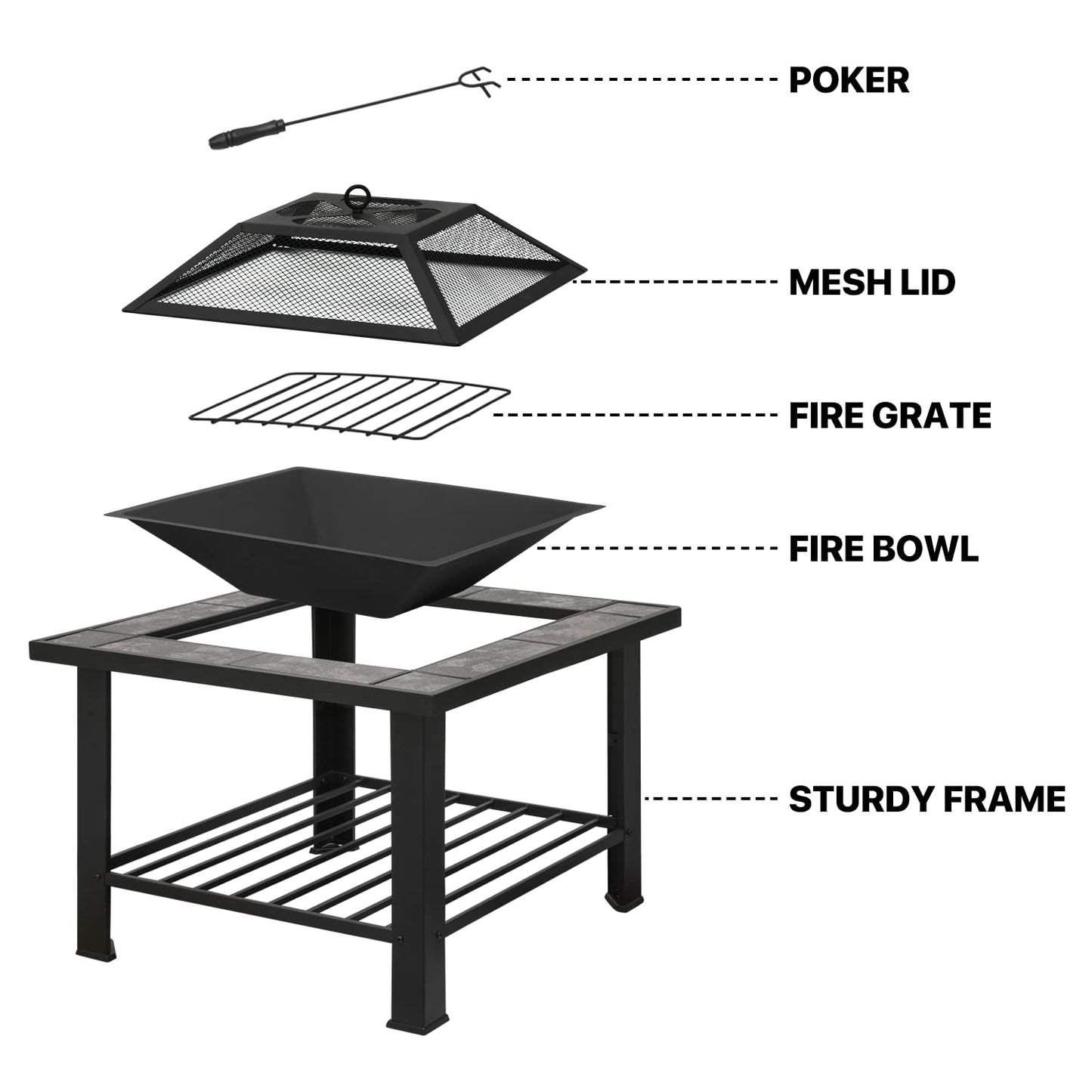 30" Portable Fire Pit Table for Backyard BBQ
