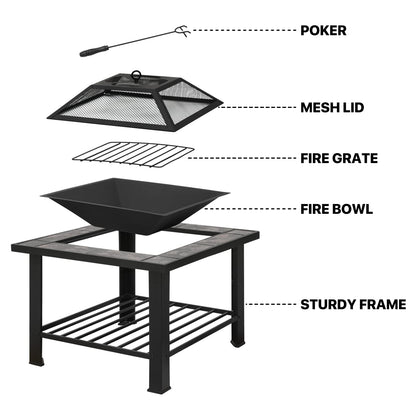 30" Portable Fire Pit Table for Backyard BBQ