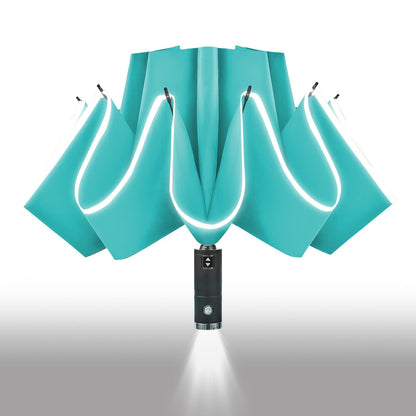 Lejorain Travel Folding Inverted Umbrella - Reverse LED Umbrella Automatic Open and Close - Reflective Collapsible Reversible Umbrella