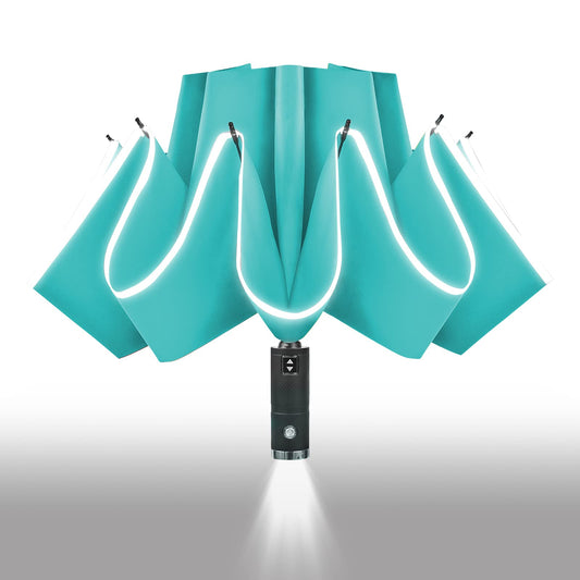 Lejorain Travel Folding Inverted Umbrella - Reverse LED Umbrella Automatic Open and Close - Reflective Collapsible Reversible Umbrella