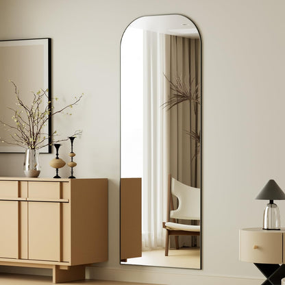 Koonmi Full Length Mirror, 56"x21" Mirror Full Length with Stand, Black Wall Full Body Mirror, Rounded Top Floor Mirror with Aluminum Alloy Frame for Bedroom Living Room