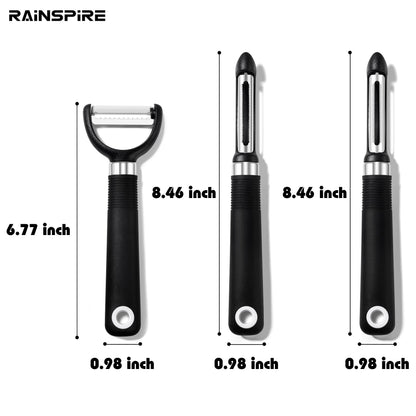 Rainspire 3-Piece Peeler Set, Premium Swivel Vegetable Peeler, Kitchen Gadgets Apple Peeler Potato Peeler Veggie Peeler Fruit Peeler, Dishwasher Safe Kitchen Accessories, Black