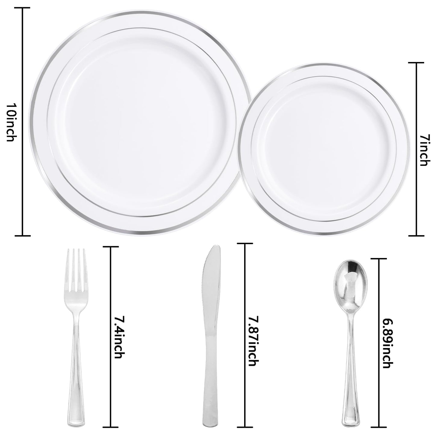 DaYammi 250pcs Silver Plastic Dinnerware Set