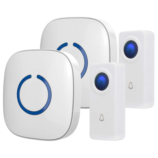 Wireless Doorbell by SadoTech – Waterproof Door Bells & Chimes Wireless Kit, 1000-ft Range,52 Door Bell Chimes, 4 Volume Levels with LED, Wireless Doorbells w/ 2 Receiver & 2 Button, Crosspoint, White