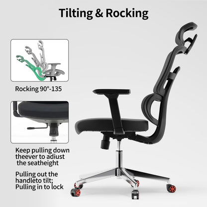 SICHY AGE Big and Tall Office Chair, Home Office Desk Chairs with Lumbar Support and Adjustable Headrest, Ergonomic High Back Office Chairs with Wheels for Work and Study, Black