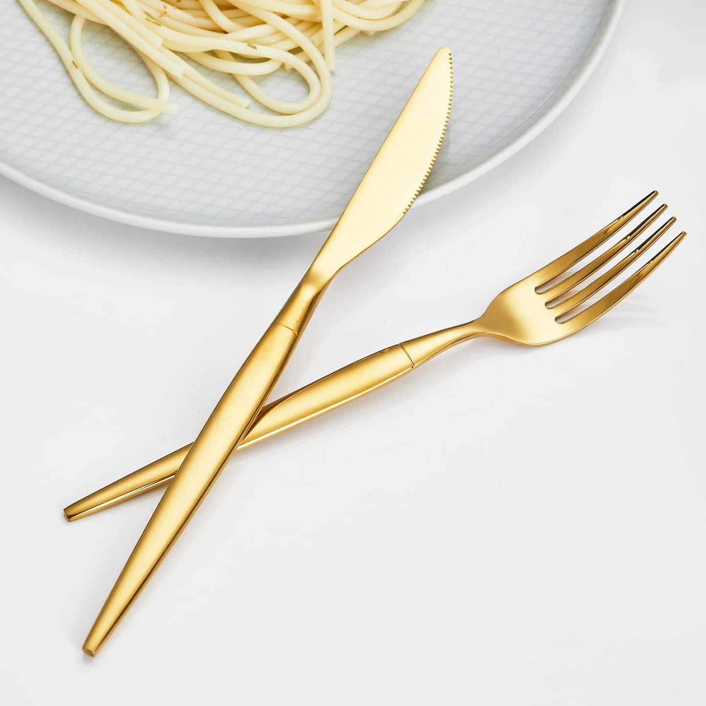 Rygten QU 40-piece Gold Silverware Set, Unique Design Stainless Steel Flatware Set, Cutlery Set Spoons And Forks Knives Set, Tableware Set Service For 8, Dishwasher Safe