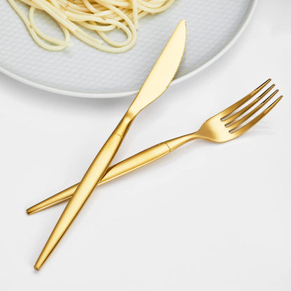 Rygten QU 40-piece Gold Silverware Set, Unique Design Stainless Steel Flatware Set, Cutlery Set Spoons And Forks Knives Set, Tableware Set Service For 8, Dishwasher Safe