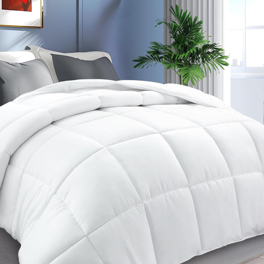 COONP All Season Comforters Queen Size, Cooling Down Alternative Quilted Duvet Insert with Corner Tabs,Winter Warm Hotel Comforter,Machine Washable-88 x 88 Inches,Pure White