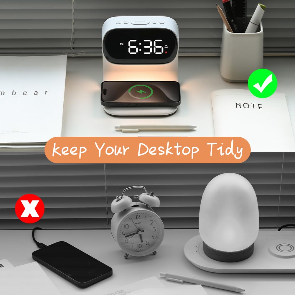 WILIT Wireless Charging Alarm Clock with Night Light