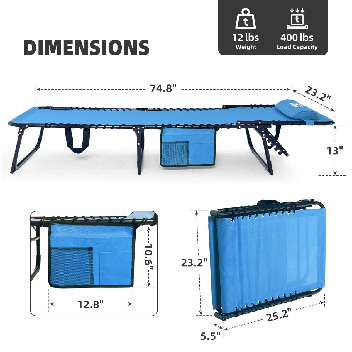 5-Position Folding Chaise Lounge Chair for Patio