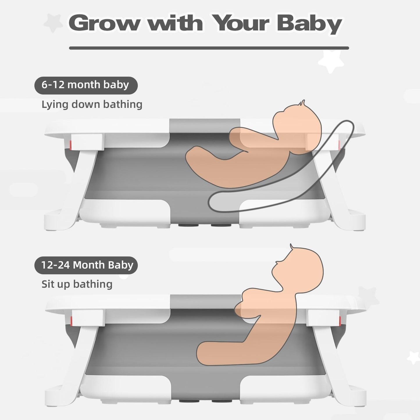 Collapsible Baby Bathtub with Cushion & Thermometer