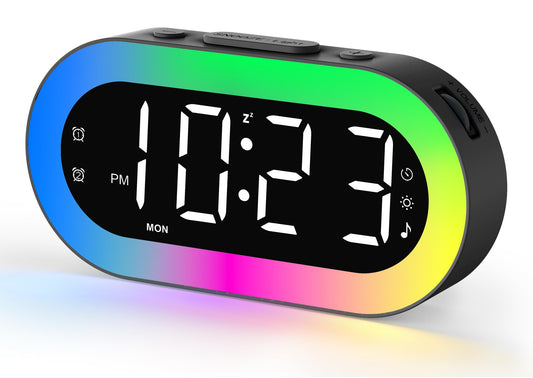 Alarm Clocks for Bedrooms, Desk Digital Clock Large Display, 7 Colors Night Light, USB Ports, Timer, Dimmer, Sound Machine, Customize Alarm, Small Alarm Clock for Bedside Adults Teens Kids Boys Girls