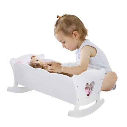Wooden Baby Doll Cradle with Bedding for Kids