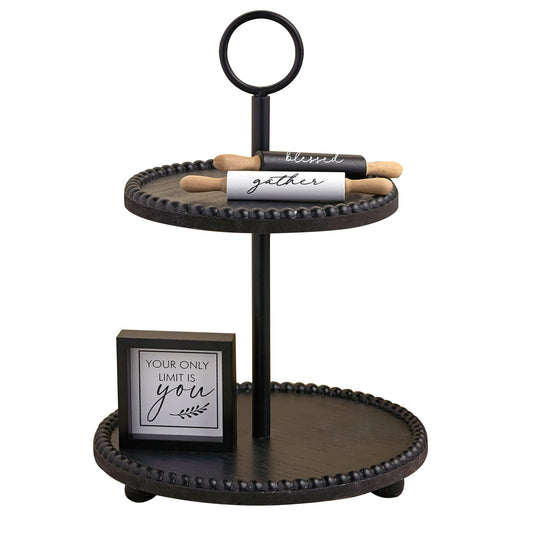 Defined Deco Black Tiered Tray,Two Tiered Decorative Serving Tray,Two Tier Cupcake Stand,2 Tiered Serving Tray Display for Coffee Bar Table Ceterpieces Rustic Farmhouse Home Decor,Kitchen Decor.