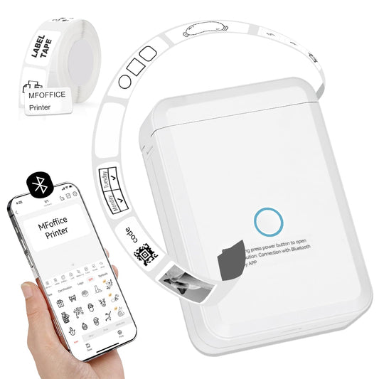 MFoffice Portable Label Makers for Labeling, White D110 Label Maker Machine with Tape, Multiple Thermal Mini Label Printer Bluetooth Wireless Rechargeable Printer for Home Office Organization