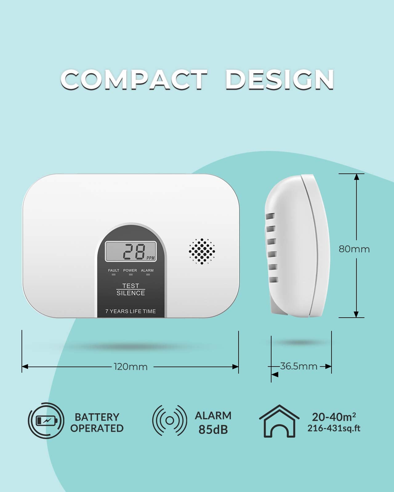 Ecoey 7-Year Battery Carbon Monoxide Detector Alarm