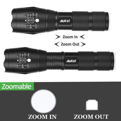 AuKvi TC1200 Tactical Flashlight 3000 Lumens Zoomable 5 Modes for Hurricane Camping Hiking etc (2-Pack)