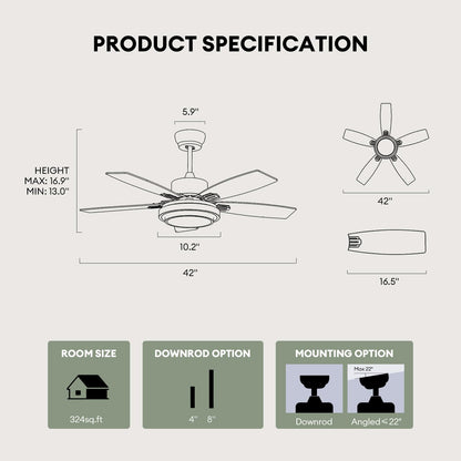 42 Inch Ceiling Fan with Lights and Remote