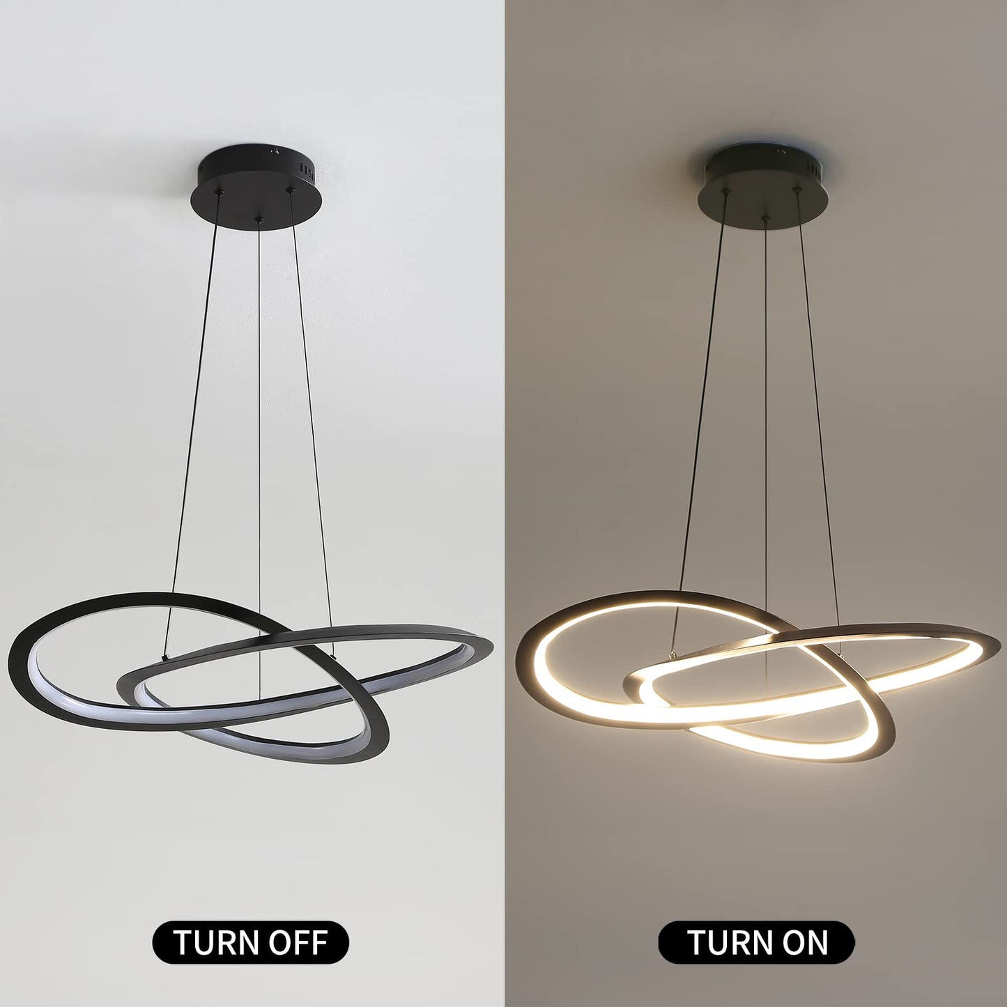 Black Chandelier, Modern Ceiling Trefoil Chandelier for Dining Room Light Fixtures Hanging, Color Temperature and Height Adjustable Chandeliers for Living Room, Bedroom 23.6IN