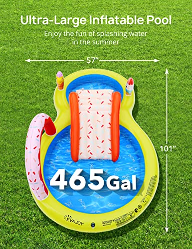 EVAJOY Inflatable Kiddie Pool, 101” x 57” x 24” Play Center with Detachable Slide for Children, Sprinkler, Ball Pit for Indoor Usage, Easy Setup for Garden, Backyard