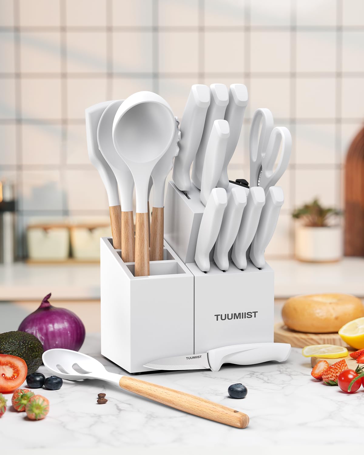 TUUMIIST 18-Piece Knife Set with Block & Sharpener