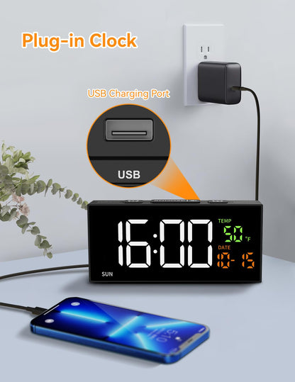 Netzu Alarm Clocks for Bedrooms, Digital Alarm Clock with Date Temperature and Weekday, Manual DST, Snooze, 2 Alarms, 4 Volumes Bedside Desk Clock for Living Room Home (Black)