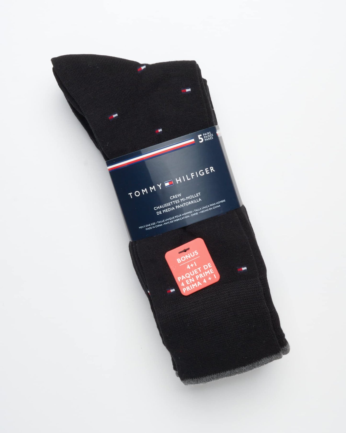 Tommy Hilfiger Men's 5 Pack Allover Flag Pattern Dress Crew Socks, black Shoe Size 7-12