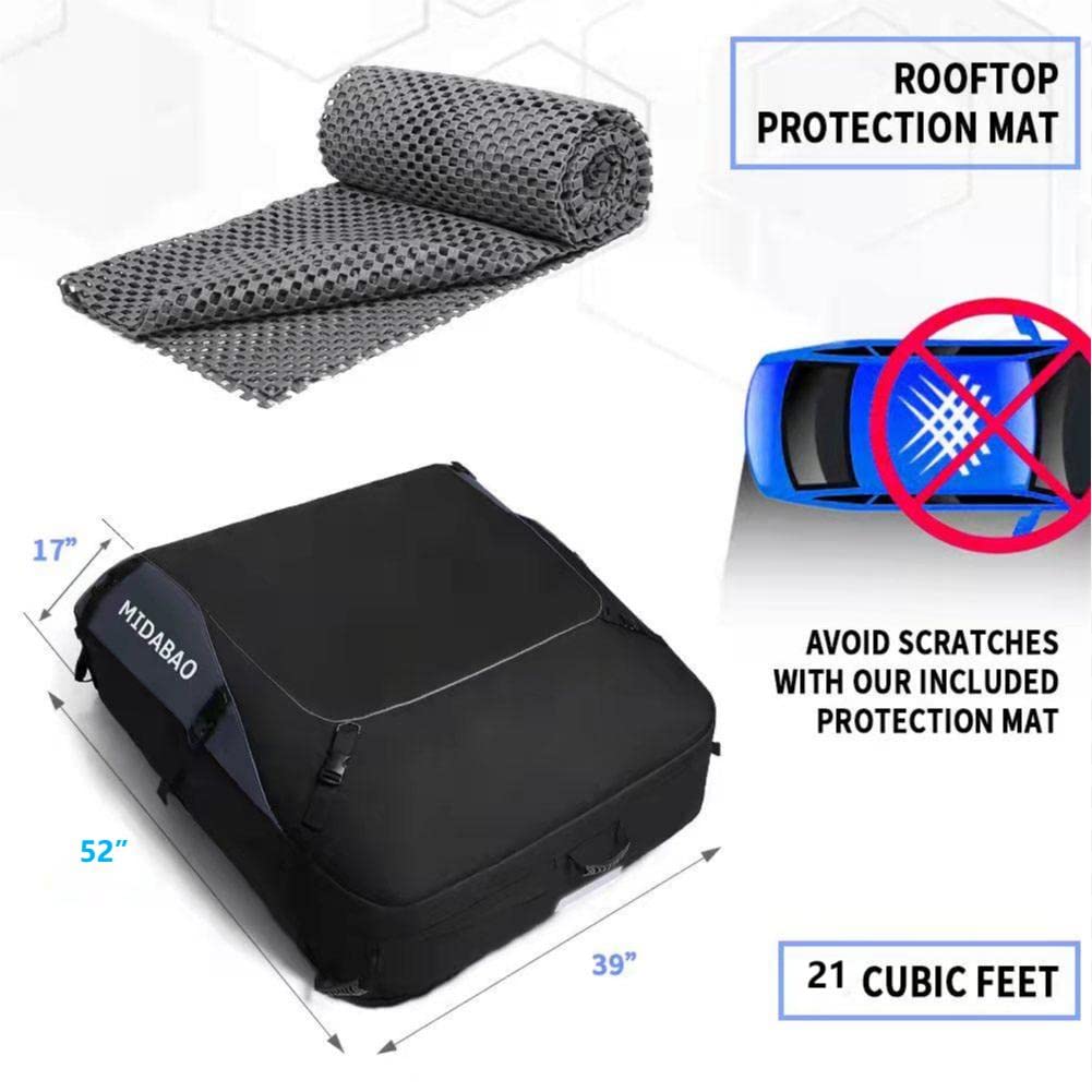 MIDABAO Thickened 20 Cubic Waterproof Duty Car Roof Top Carrier-Car Cargo Roof Bag Car Roof Top Carrier - Easy to Install Soft Rooftop Luggage Carriers with Wide Straps 20 Cubic Feet, ROB01
