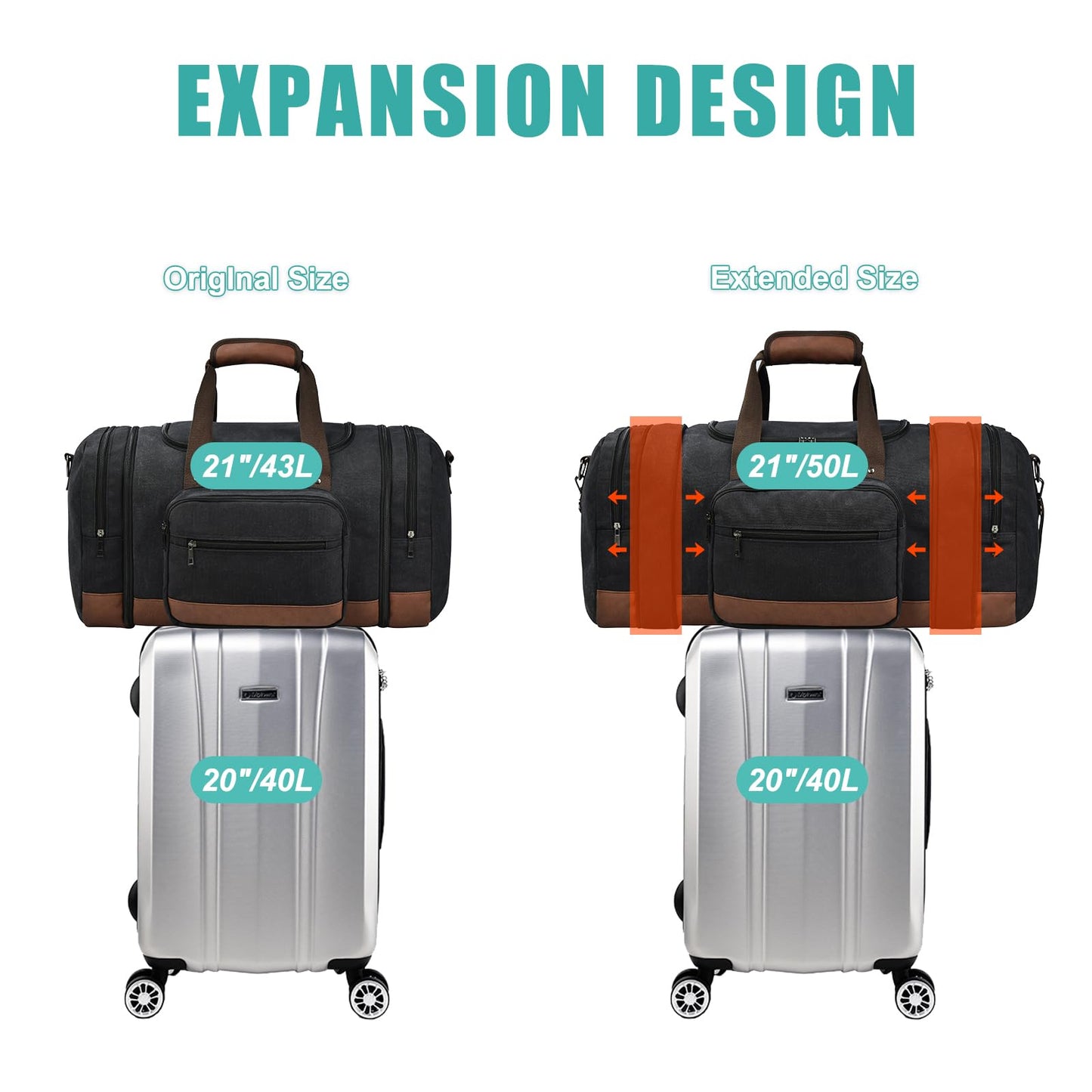 50L Expandable Duffle Bag for Travel & Gym