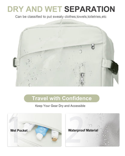 Large Travel Backpack for Women Carry On Airline Flight Approved Expandable Work Personal Item size Backpack Bag with Laptop compartment for College Men Waterproof Hiking Mochila de Viaje MoonWhite