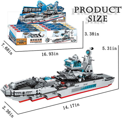 ENHANA 700 PCS Aircraft Carrier Building Blocks Set,8 in 1 Military Battleship Building Toy,17 Styles Army Vehicles Helicopter Airplane Warship Birthday Gifts for Boys