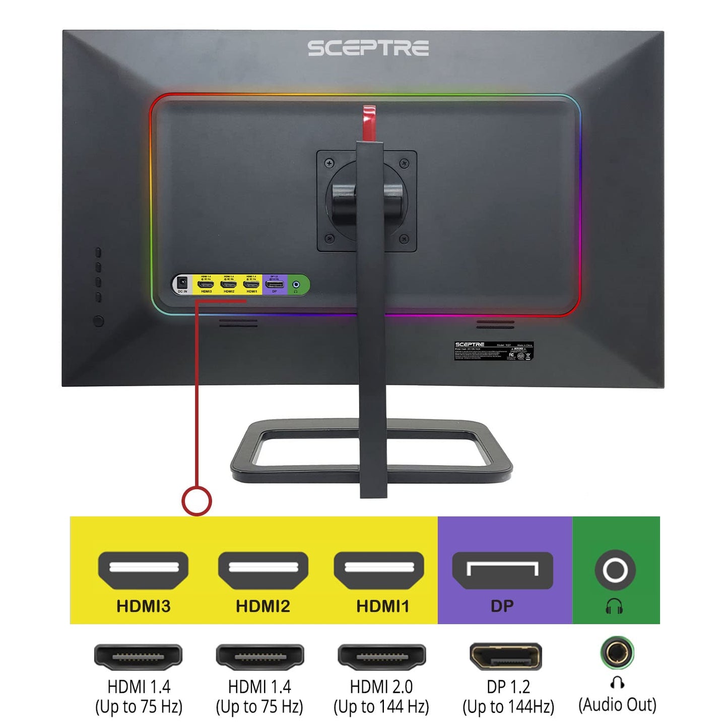 Sceptre 32 inch QHD IPS Monitor HDR400 2560x1440 DisplayPort up to 144Hz 1ms 120% sRGB Height Adjustable, Build-in Speakers Gunmetal Black (E325B-QPN168)