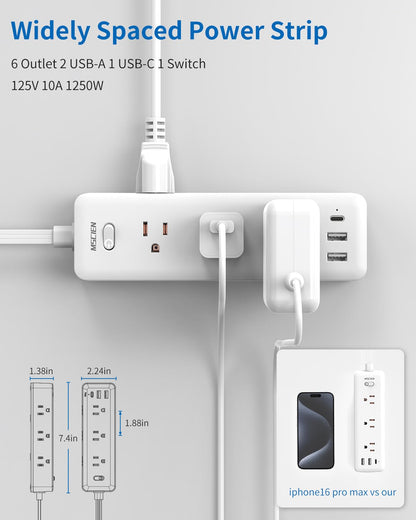 5 FT Extension Cord with 6 Outlets & USB