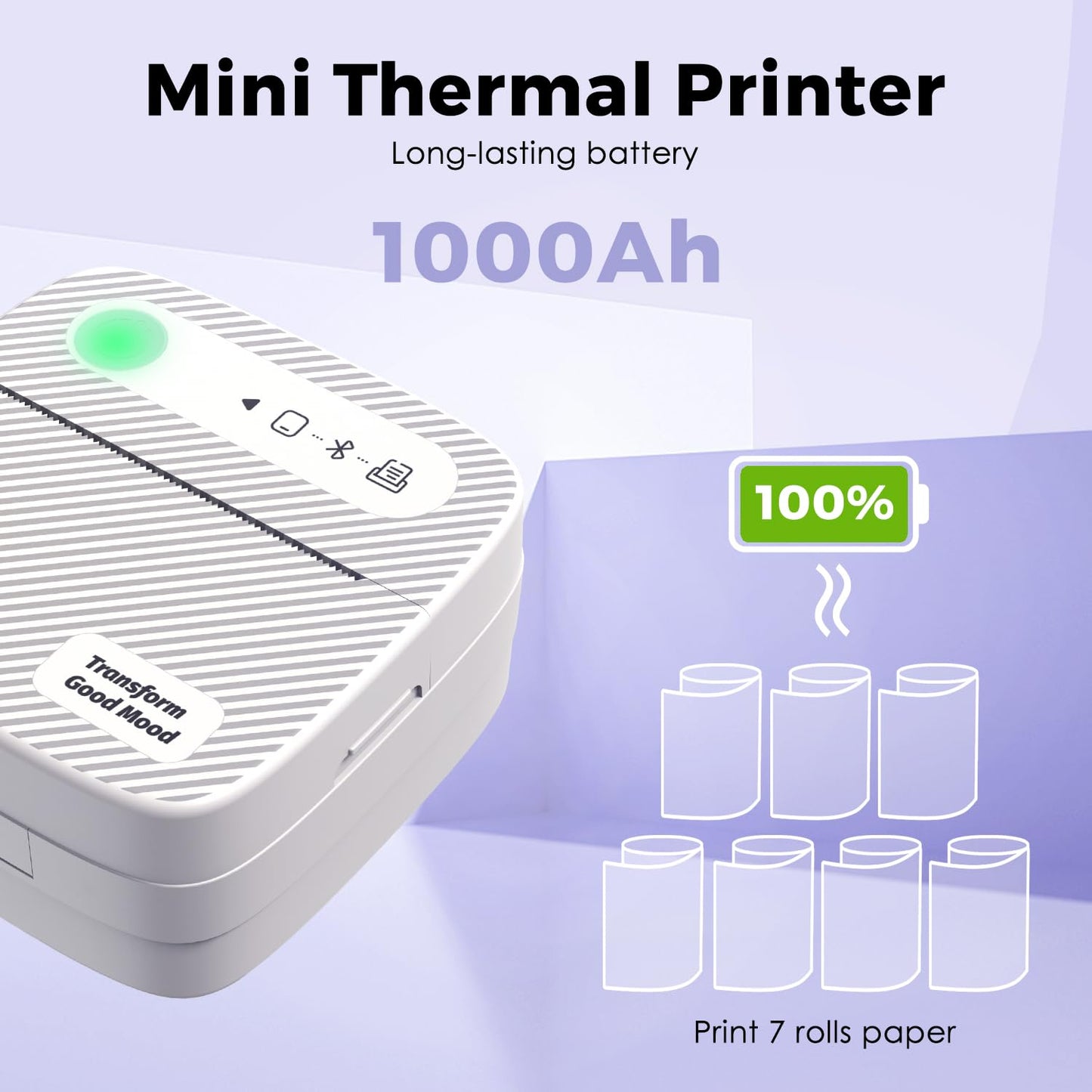 Mini Printer with 7 Rolls Sticker Paper, Portable Sticker Printer Efficiently and Quickly, Thermal Printer for Study Notes, Pictures, DIY, Label, Free App with Multiple Templates-Printer-01