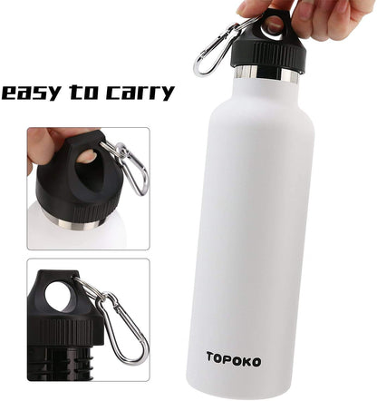 TOPOKO Colored Non-Rusty Stainless Steel Vacuum Water Bottle Double Wall Insulated Thermos, Sports Hike Travel, Leak Proof, BPA Free, 25 oz, Grey (White)